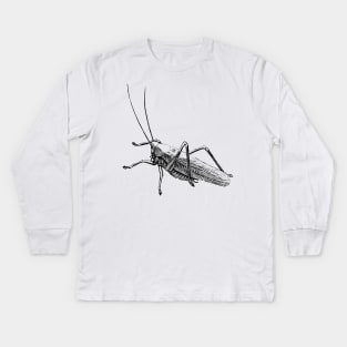 Dramabite Vintage grasshopper illustration Kids Long Sleeve T-Shirt